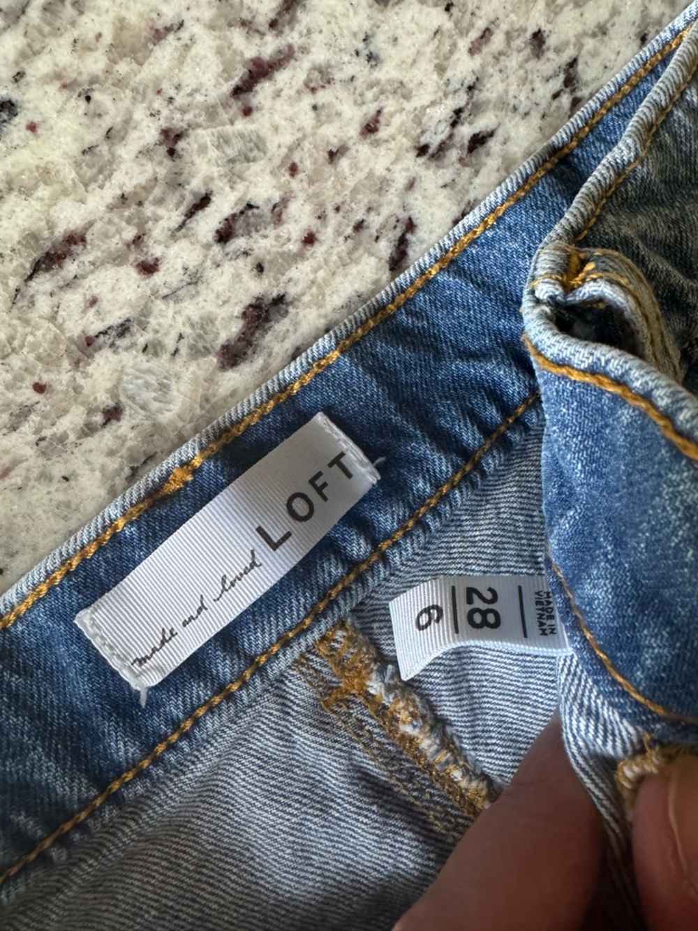 LOFT Button-Front Blue Denim High-Rise Shorts - Picture 3 of 3
